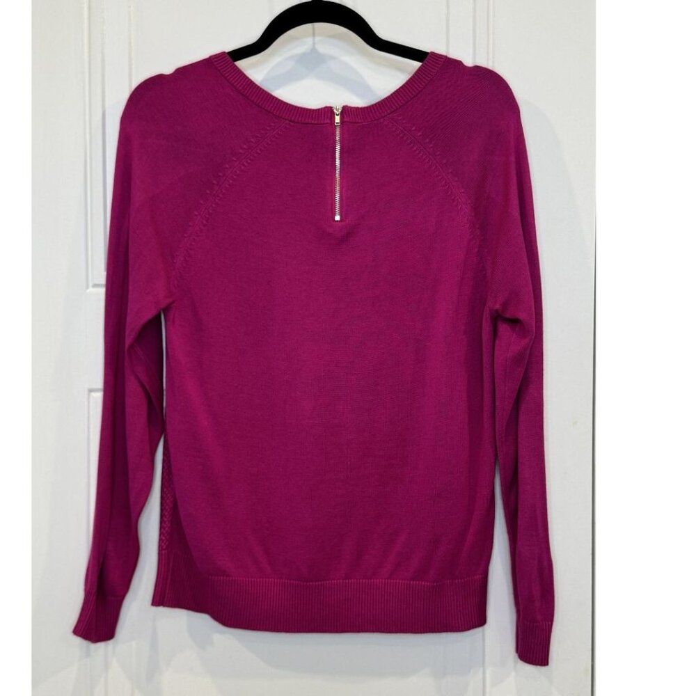 Fushia Textured Knit Sweater with Zip Neck Detail M Unbranded EUC